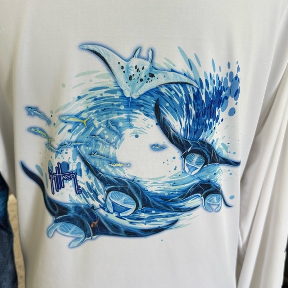Guy Harvey White and Blue Rash Guard - Picture 1 of 7